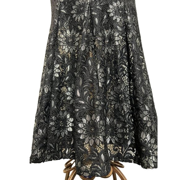 Enfocus Black Silver Maxi Size 8 Floral Lace Sheath Party Evening Goth - Picture 14 of 16